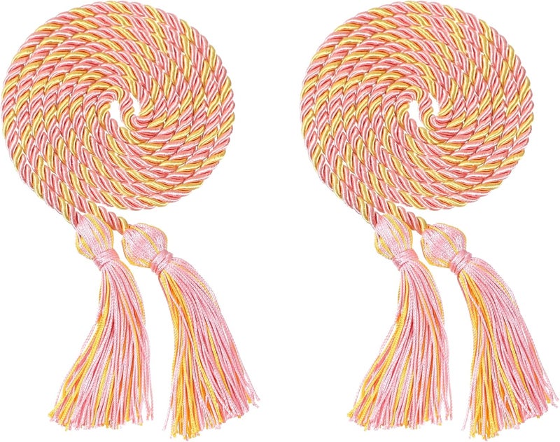 Erligo 2Pcs Graduation Multi Color Braided Honor Cords with Tassel for High School Bachelor Master Doctor 68" Long (Pink Gold) - Image 1